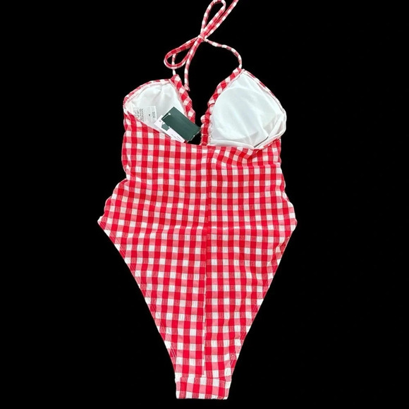 NWT Wild Fable size XS 0-2 Red Gingham Check High Leg Cheeky One Piece Swimsuit - Picture 2 of 4